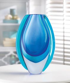 Azure Blue Art Glass Vase