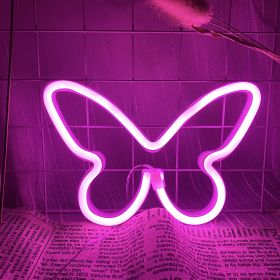 1pc, Butterfly LED Neon Sign, USB Or Battery Powered Neon Sign, Bedroom Decor, Wedding Decor, Birthday Decor, Party Decor, Wedding Supplies (Color: pink, Model: Bright Neon Hanging Type)
