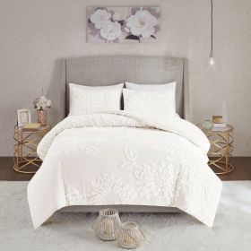 3 Piece Tufted Cotton Chenille Floral Duvet Cover Set (Color: as Pic)